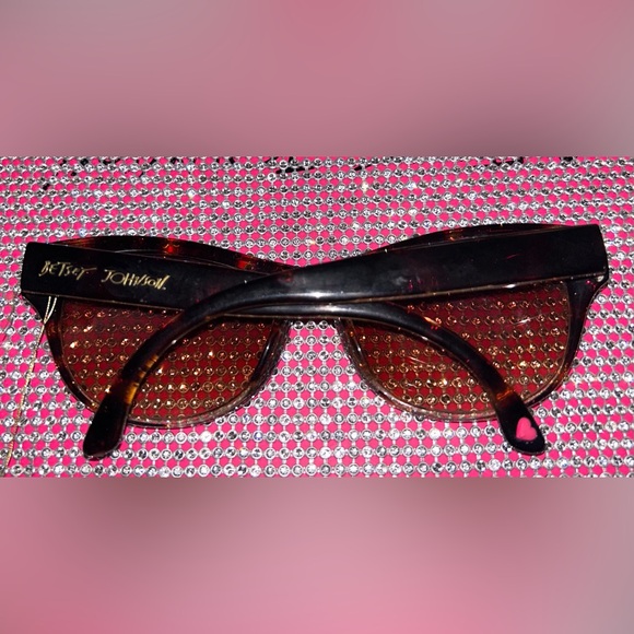Betsey Johnson sunglasses crystal rhinestone heart cateye tortoise shell vintage - Picture 5 of 12